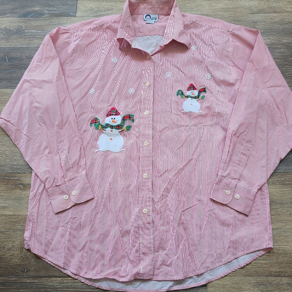 Rainbow Sportswear Vintage Christmas Button Down Womens Size XL
